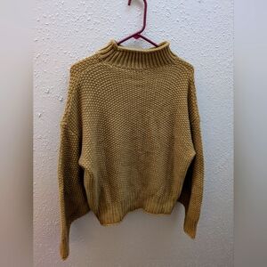 Tan Knit Mock Neck Crop Sweater